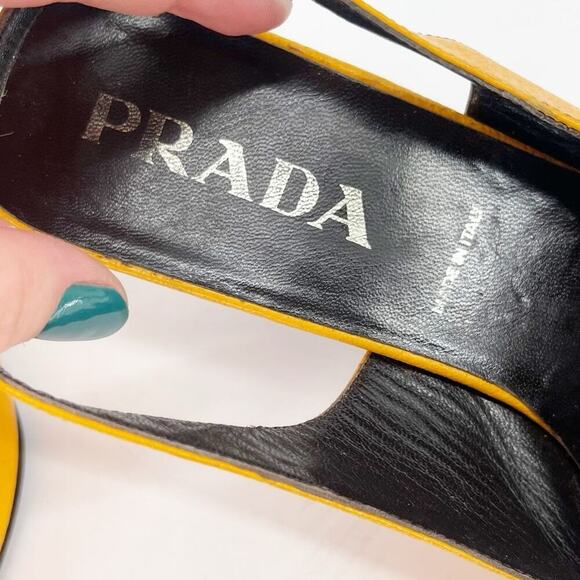 Vintage Prada Mustard Yellow Pointed Toe Bow Detail Slingback Heel size IT 39 - Picture 12 of 13